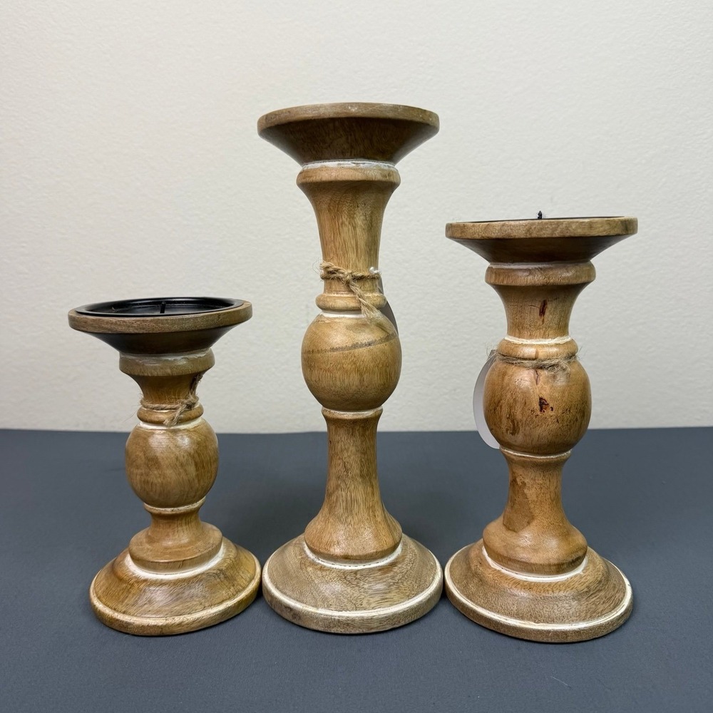 Rustic Candles Holder Set of 3 Farmhouse Wood Candle Holders Rustic Wooden